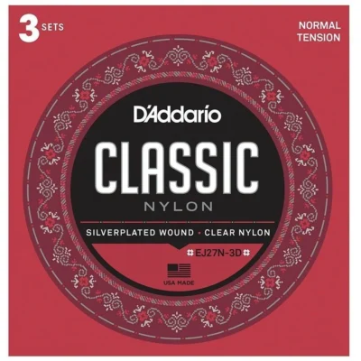 3 sets D'Addario EJ27N  Nylon Classical Guitar Strings, Normal Tension EJ27N-3D