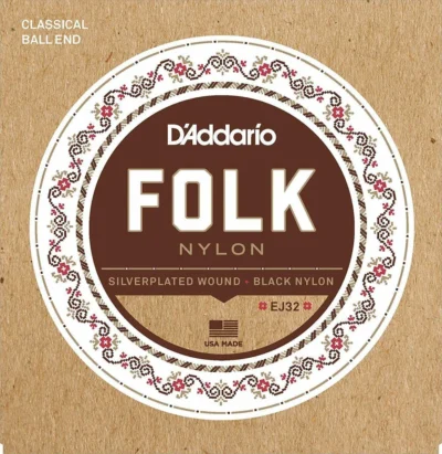 D'Addario EJ32 Folk Nylon Silver/Ball End Black Treble Guitar Strings