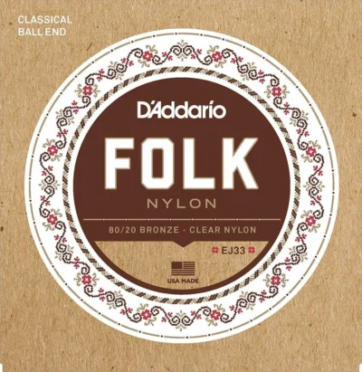 D'Addario EJ33 Folk Nylon Guitar Strings, Ball End, 80/20 Bronze