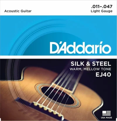 3 sets D'Addario EJ40 Silk and Steel Folk Acoustic Guitar Strings - .011-.047
