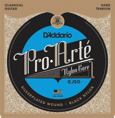D'Addario EJ50 Pro-Arte Black Nylon Classical Guitar Strings, Hard Tension