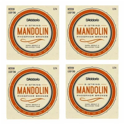 4X D'Addario EJ74 Phosphor Bronze Mandolin Strings, Medium, 11 - 40 Loop Ends