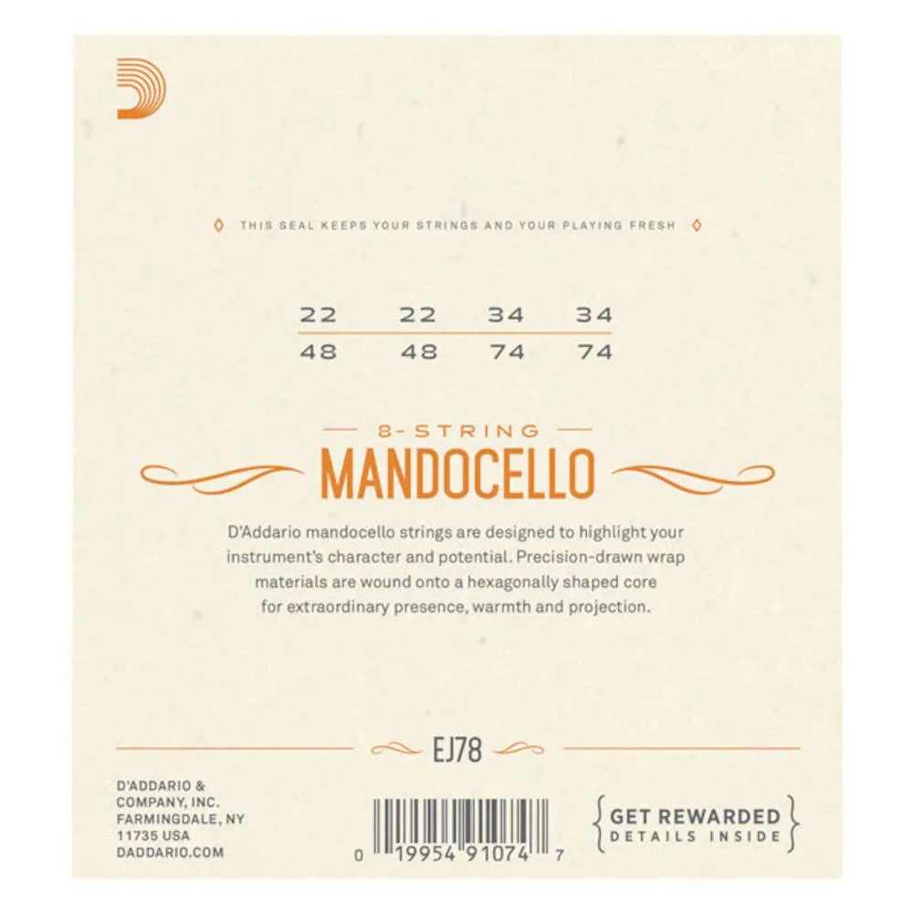 D'Addario J78 Phosphor Bronze Mandocello Strings, 22-74