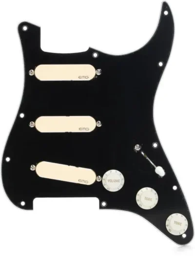 EMG DG20 David Gilmour Pre-Wired Pickguard Black - Ivory pickups