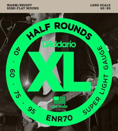 D'Addario ENR70 Half Round Semi Flat Bass Guitar Strings, Super Light 40 - 95