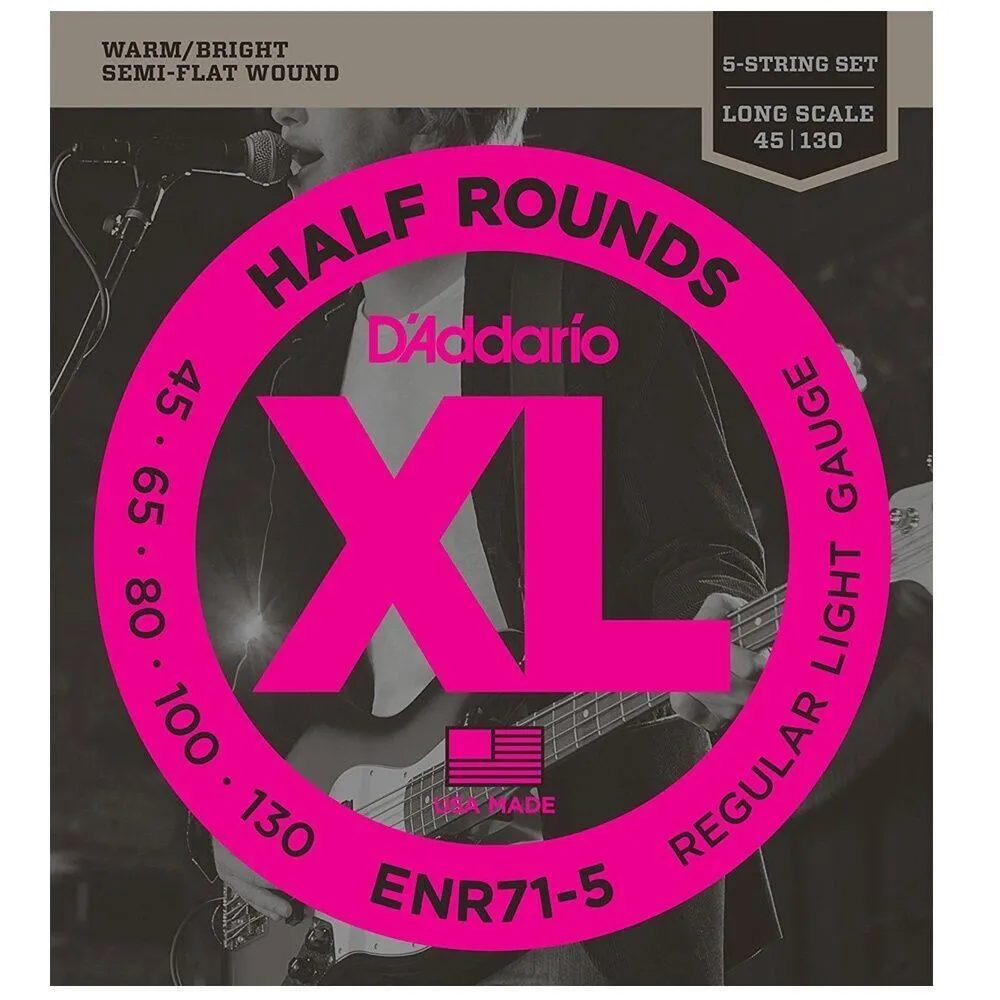 D'Addario ENR71-5 Half Round 5-String Bass Guitar Strings, Regular Light, 45-130