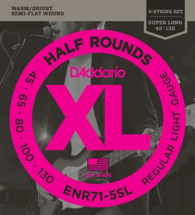 D'Addario ENR71-5SL Half Round Bass Guitar Strings, Regular Light, 45-130, Super Long Scale