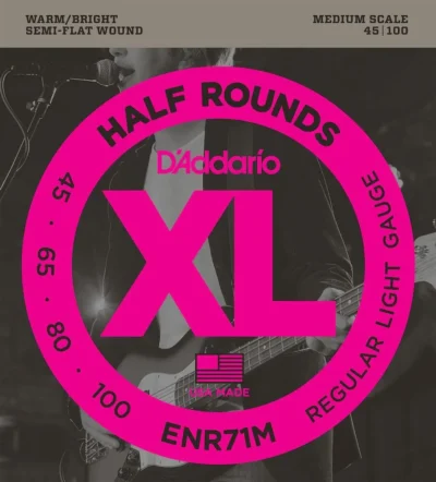 D'Addario ENR71M Half Round Bass Guitar Strings, Regular Light, 45-100, Medium Scale