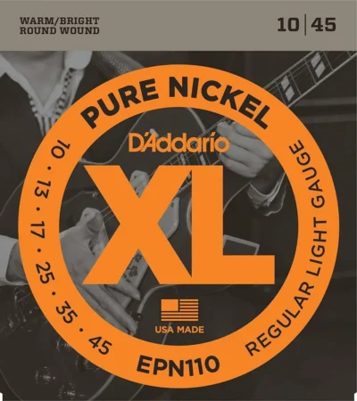 D'Addario EPN110 Pure Nickel Electric Guitar Strings, Regular Light, 10 - 45