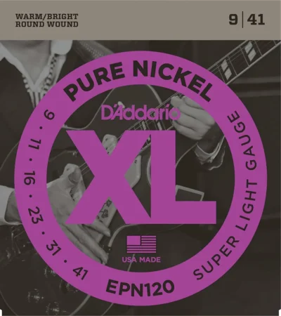 D'Addario EPN120 Pure Nickel Electric Guitar Strings, Super Light, 9 - 41