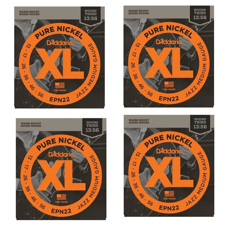 D'Addario EPN22 Pure Nickel Jazz Medium Electric Guitar Strings 13 - 56 - 4 Sets