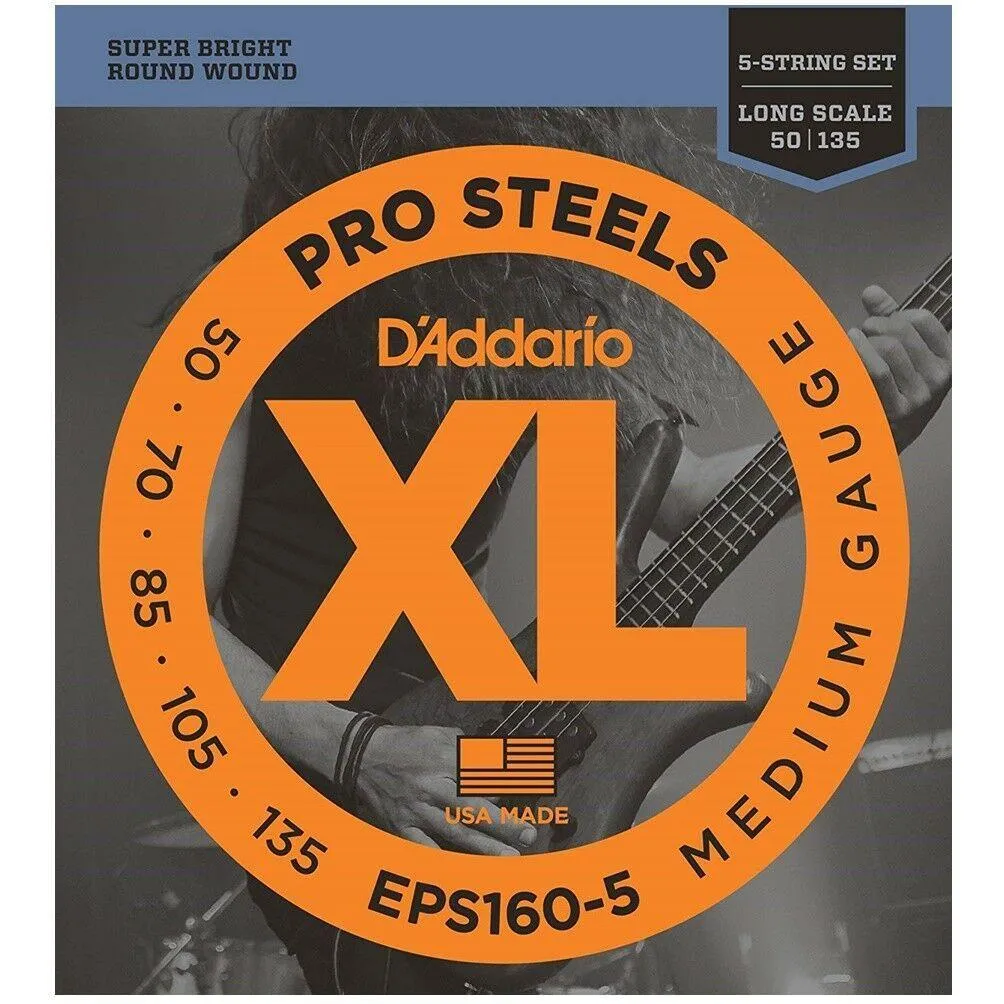 D'Addario EPS160-5 ProSteels Long Scale 5-String Bass Strings Medium 50 - 135