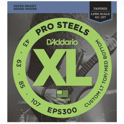 D'Addario EPS300 ProSteels Bass Guitar Strings Custom Light, 43-107, Long Scale