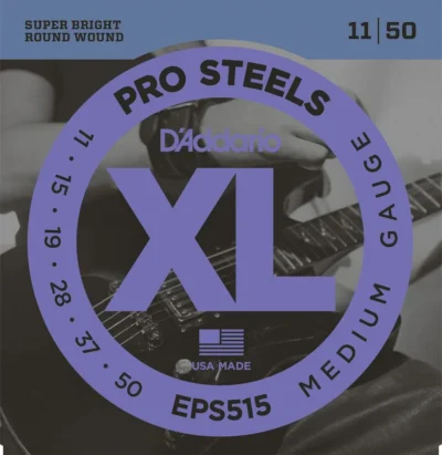 D'Addario EPS515 ProSteels Electric Guitar Strings, Medium, 11-50