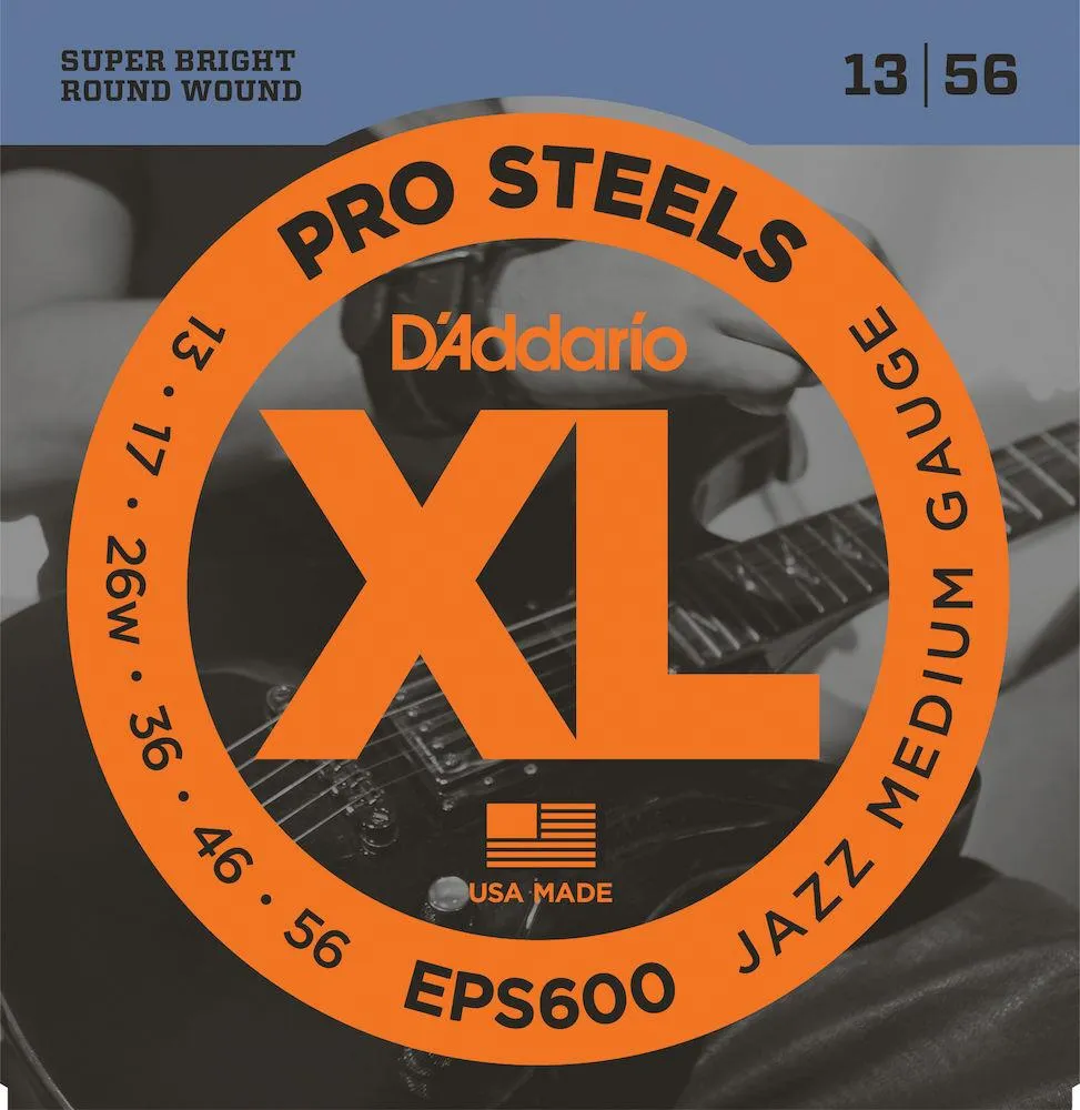 D'Addario EPS600 ProSteels Electric Guitar Strings, Jazz Medium, 13 - 56