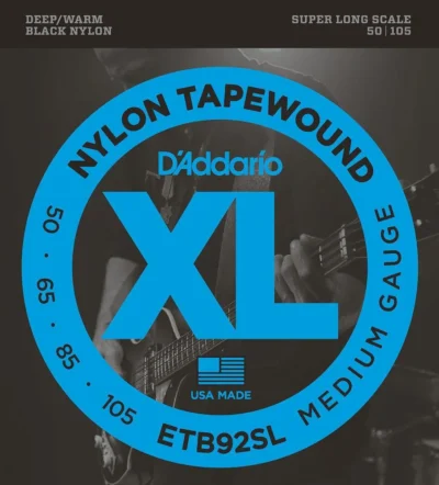 D'Addario ETB92SL Tapewound Bass Guitar Strings, Medium, 50-105, Super Long Scale