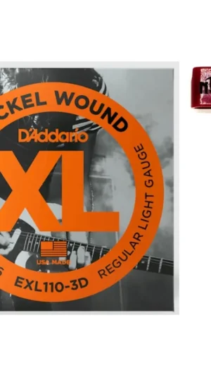D'Addario 3 sets Nickel Wound Electric Guitar Strings, 10-46 with NVE Peg winder