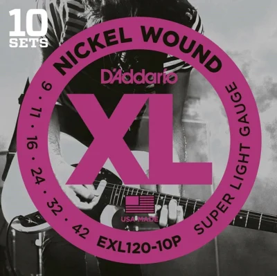 D'Addario EXL120-10P 10 Sets Nickel Wound Electric Guitar Strings, 9 - 42