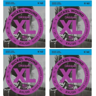 D'Addario 4 SETS EXL120  Super Light Electric Guitar Strings 9 - 42