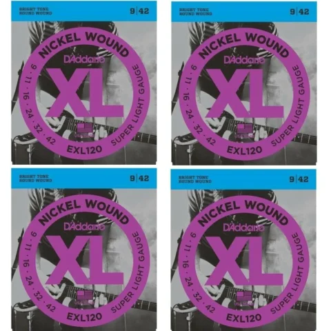 D'Addario 4 SETS EXL120  Super Light Electric Guitar Strings 9 - 42
