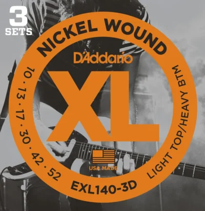 D'Addario EXL140-3D Nickel Wound Electric Guitar Strings,  10-52, 3 sets