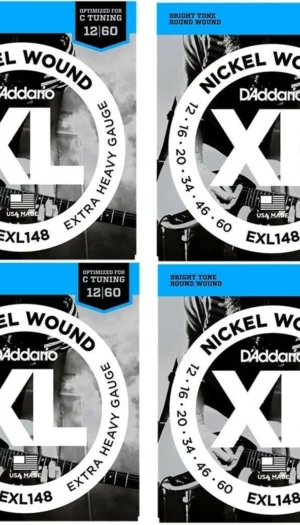 D'Addario 4 x EXL148 Nickel-Wound, Drop C Tuning Electric Guitar Strings 12 - 60