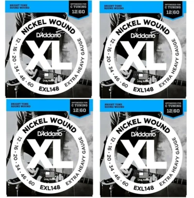 D'Addario 4 x EXL148 Nickel-Wound, Drop C Tuning Electric Guitar Strings 12 - 60