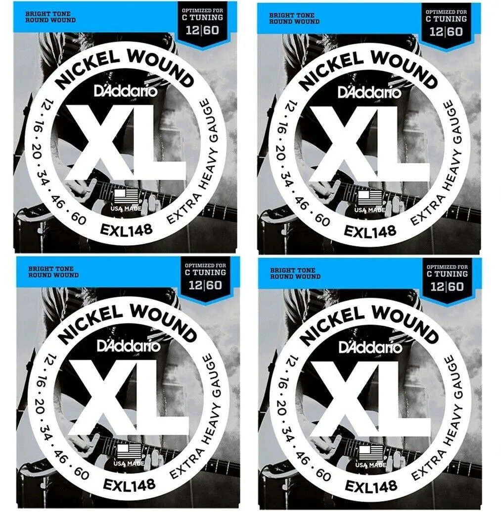 D'Addario 4 x EXL148 Nickel-Wound, Drop C Tuning Electric Guitar Strings 12 - 60