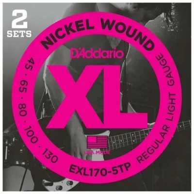 2 Sets D'Addario EXL170-5 Nickel Wound Long Scale Light 5-String Bass Strings