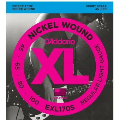 D'Addario EXL170S Nickel Wound Bass Guitar Strings, Light, 45-100, Short Scale