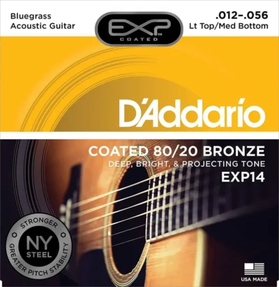D'Addario EXP14  80/20 Bronze Acoustic Guitar Strings, Coated Bluegrass 12 - 56