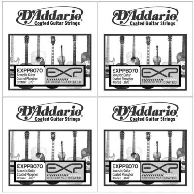4 x D'Addario EXP Coated Phosphor Bronze Acoustic Guitar Single String gauge .070