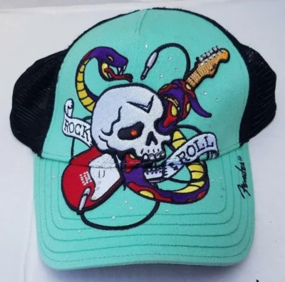 Fender Custom Shop Cap Hat Skull Guitar Snake Rock Roll Stitch Embroidered