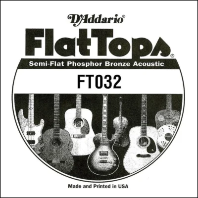 D'Addario FT032 Semi-Flat Phosphor Bronze Acoustic Guitar Single String, .032