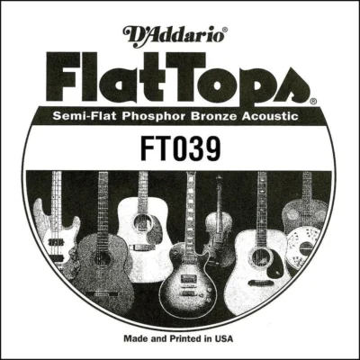 D'Addario FT039 Semi-Flat Phosphor Bronze Acoustic Guitar Single String, .039