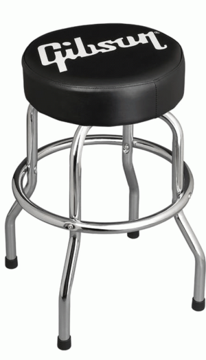 Gibson Branded Playing  Stool in Chrome with Black Padded Top - Swivel 24"