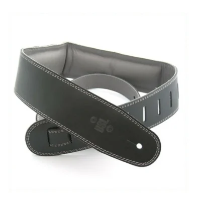DSL Padded Garment Leather Guitar Strap 2 1/2" Black/Grey  Hand Made Australia