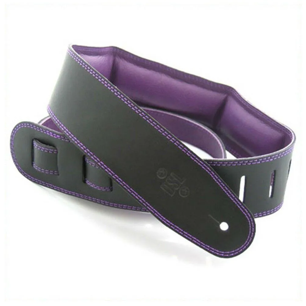DSL Padded Garment Leather Guitar Strap 2 1/2" Black/purple Hand Made Australia