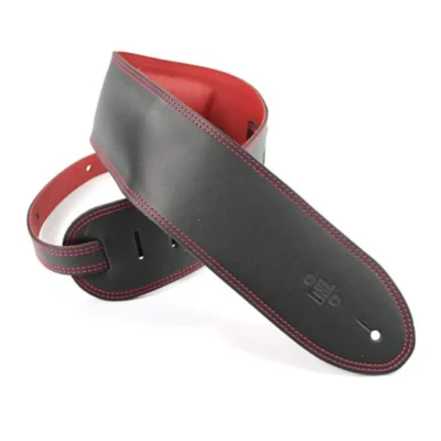 DSL Padded Garment Leather Guitar Strap 3 1/2" Black/Red Hand Made Australia