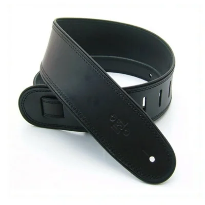 DSL Premium Leather Guitar Strap 2.5" Black/Black Roll Edge Hand Made Australia