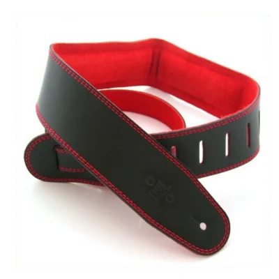 DSL Premium  Guitar Strap 2.5" Padded Suede Black / Red Made in Australia