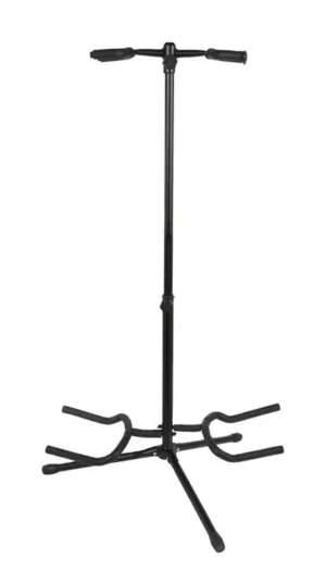 BBT Foldable Double Tripod Acoustic / Electric Guitar Stand - Black - Holds 2 Guitars