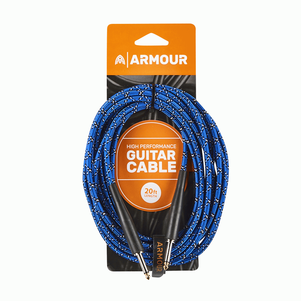 Armour GW20G 20 Foot Guitar Instrument Cable - Woven Blue Python