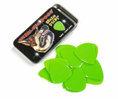 Snarling Dogs Brain Guitar Picks and Tin Box 1 Dozen 12 picks 0.53 Gauge Green
