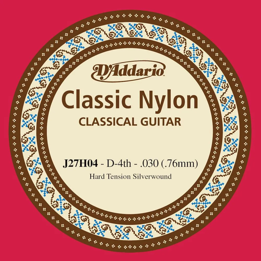 D'Addario J27H04 Student Nylon Classical Guitar Single String, Hard Tension, Fourth String