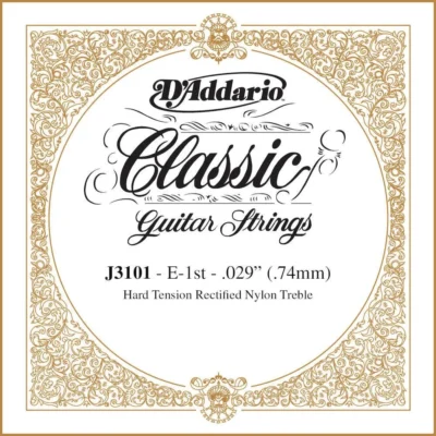 D'Addario J3101 Rectified Classical Guitar Single String, Hard Tension, First String