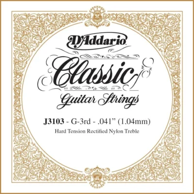 D'Addario J3103 Rectified Classical Guitar Single String, Hard Tension, Third String