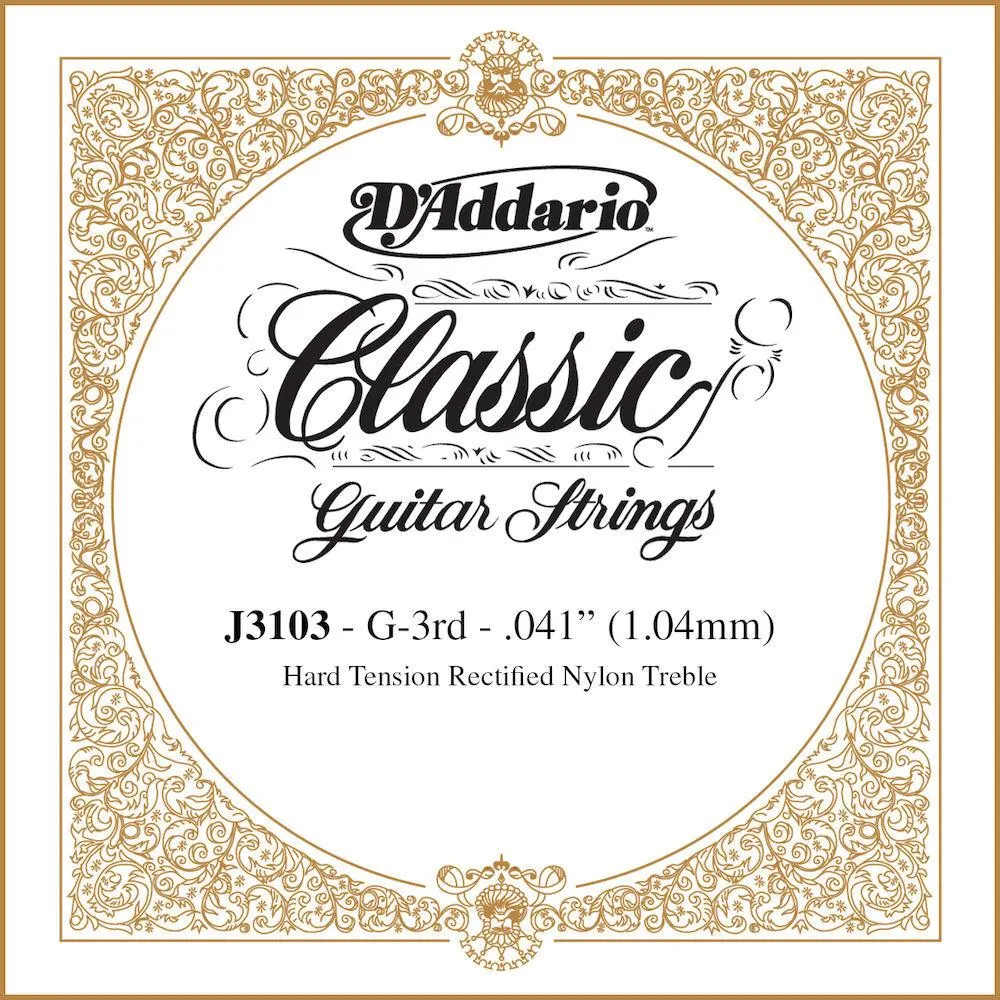 D'Addario J3103 Rectified Classical Guitar Single String, Hard Tension, Third String