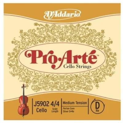D'Addario Pro-Arte Cello Single D String, 4/4 Scale, Medium Tension