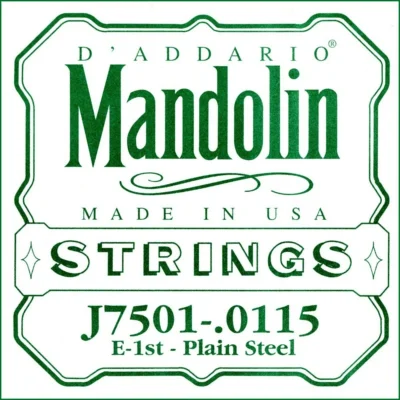 D'Addario J7501Plain Steel Mandolin Single String, First String, .0115 E String